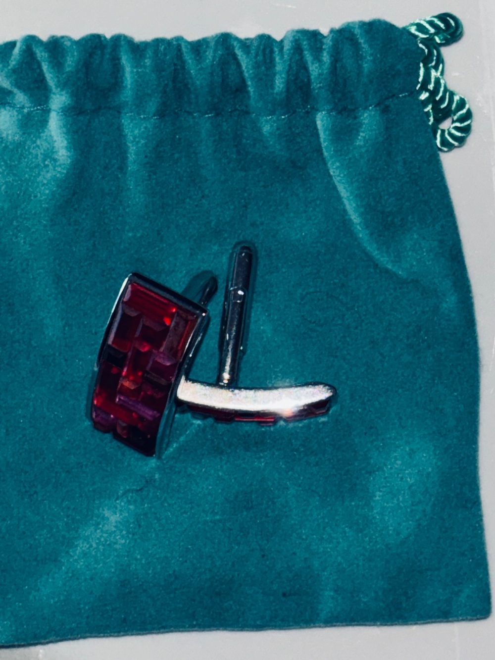 Robert Tateossian RT London Red Crystal Mosaic Curved Cufflinks - Picture 9 of 10